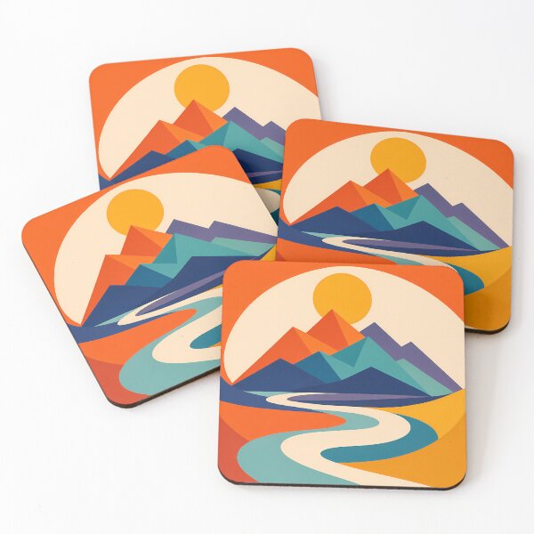 Item preview, Minimal Geometric Mountains with Winding River designed and sold by InkSmithery.