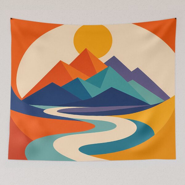 Item preview, Minimal Geometric Mountains with Winding River designed and sold by InkSmithery.