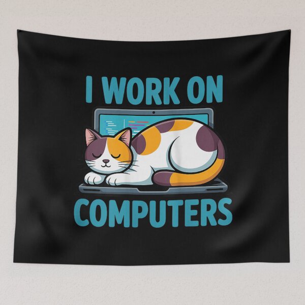 Item preview, I Work On Computers | Funny Cat Sleeping On Laptop IT Humor designed and sold by Alluka Brand.