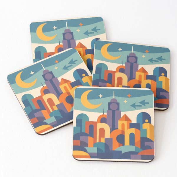 Item preview, Moonlit Geometric City of Arches and Stars designed and sold by InkSmithery.