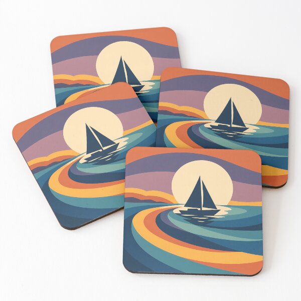 Item preview, Sailboat Sunset with Geometric Gradient Waves designed and sold by InkSmithery.