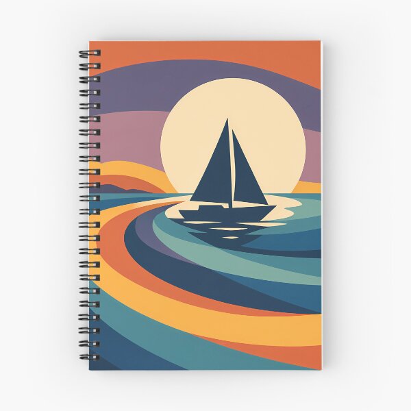Item preview, Sailboat Sunset with Geometric Gradient Waves designed and sold by InkSmithery.