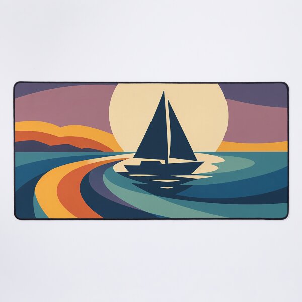 Item preview, Sailboat Sunset with Geometric Gradient Waves designed and sold by InkSmithery.