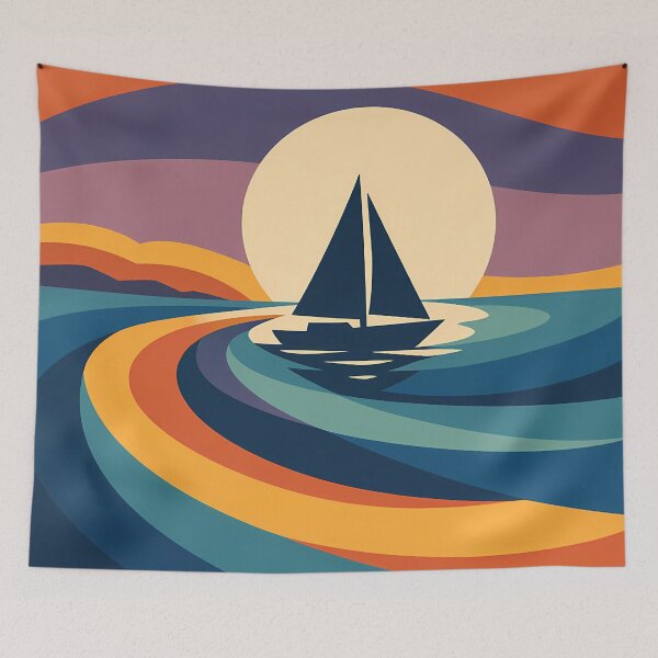 Item preview, Sailboat Sunset with Geometric Gradient Waves designed and sold by InkSmithery.
