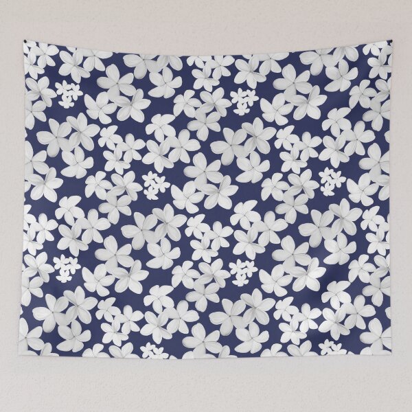 Item preview, White Toned Plumeria on Navy Background designed and sold by PD-Coastal.
