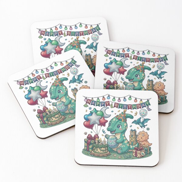 Item preview, Cute Kawaii Baby Dinosaur Birthday Party with Cake and Balloons designed and sold by Tronstell.