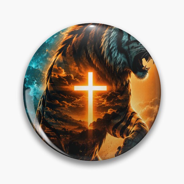 Item preview, Spiritual tiger with a shining cross and blue flames designed and sold by Cobaltcore78.