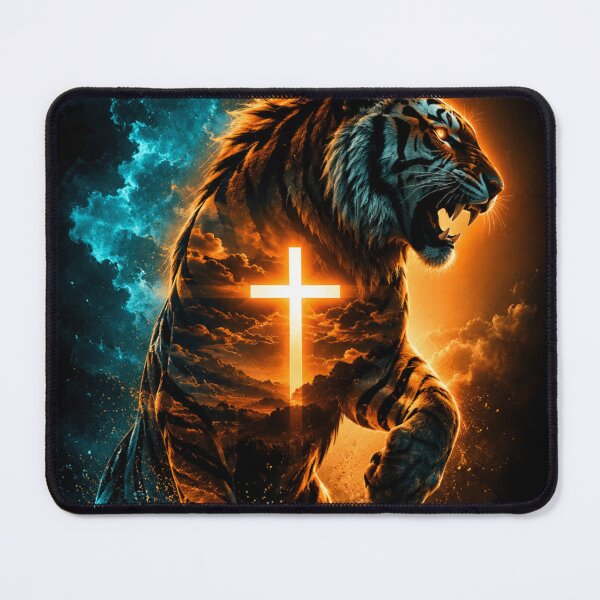 Item preview, Spiritual tiger with a shining cross and blue flames designed and sold by Cobaltcore78.
