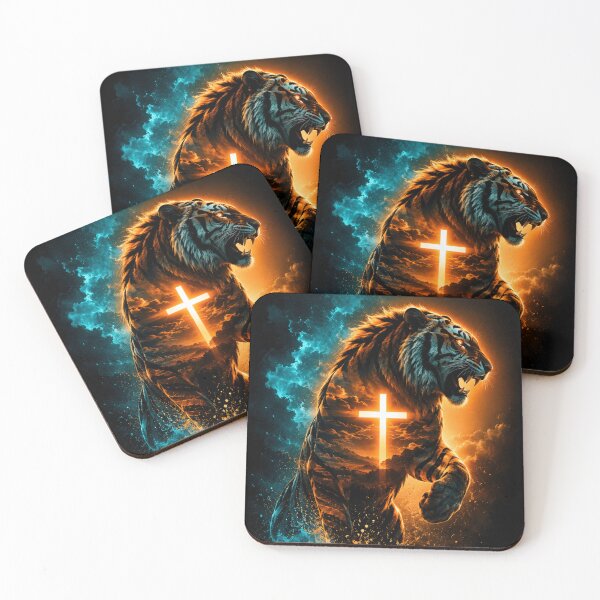 Item preview, Spiritual tiger with a shining cross and blue flames designed and sold by Cobaltcore78.