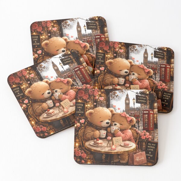 Item preview, Romantic Teddy Bear Couple in London Cafe Sticker - Cozy Love Aesthetic designed and sold by FluffiPopo.