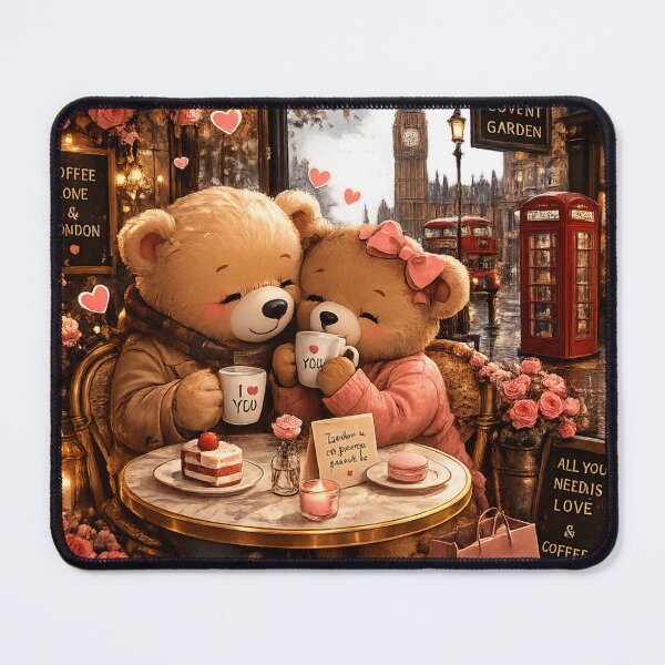 Item preview, Romantic Teddy Bear Couple in London Cafe Sticker - Cozy Love Aesthetic designed and sold by FluffiPopo.