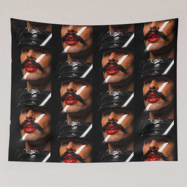 Item preview, Gay Cop Mustache Red Lipstick Police Hat designed and sold by ZhivanCrimson.