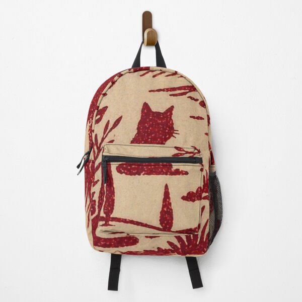 Item preview, Red folk art cat sitting in quiet countryside garden designed and sold by zelvador.