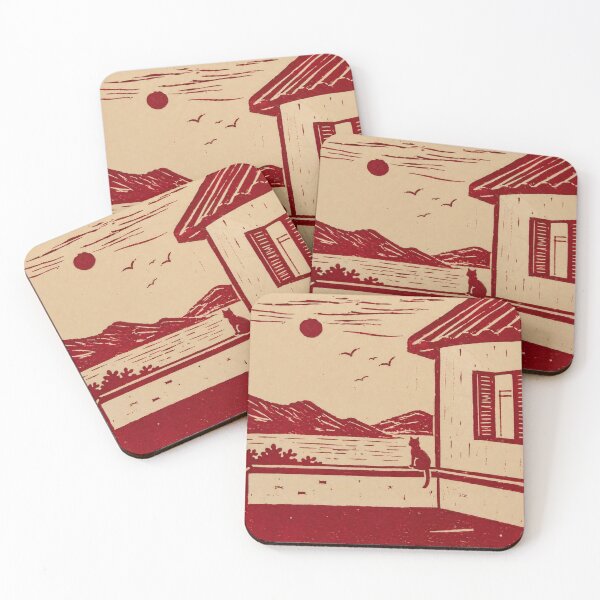 Item preview, Minimal red cat print watching lake and mountains at sunset designed and sold by zelvador.