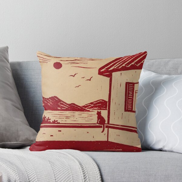 Item preview, Minimal red cat print watching lake and mountains at sunset designed and sold by zelvador.