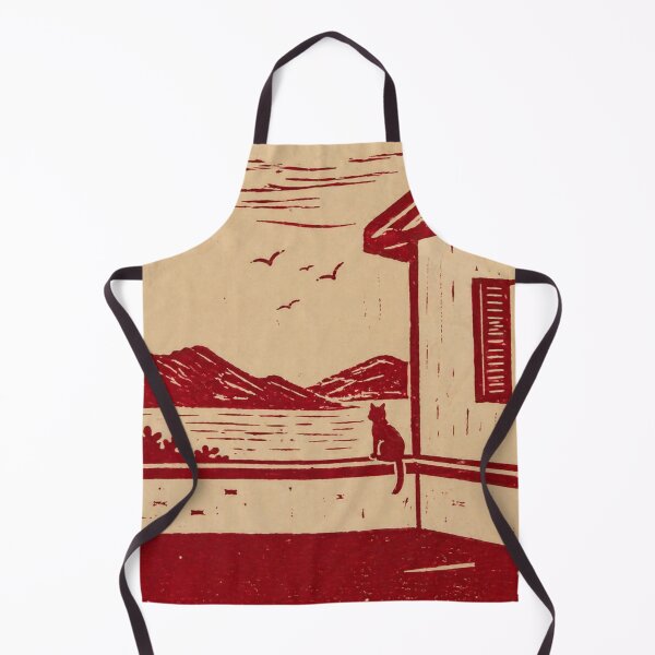 Item preview, Minimal red cat print watching lake and mountains at sunset designed and sold by zelvador.