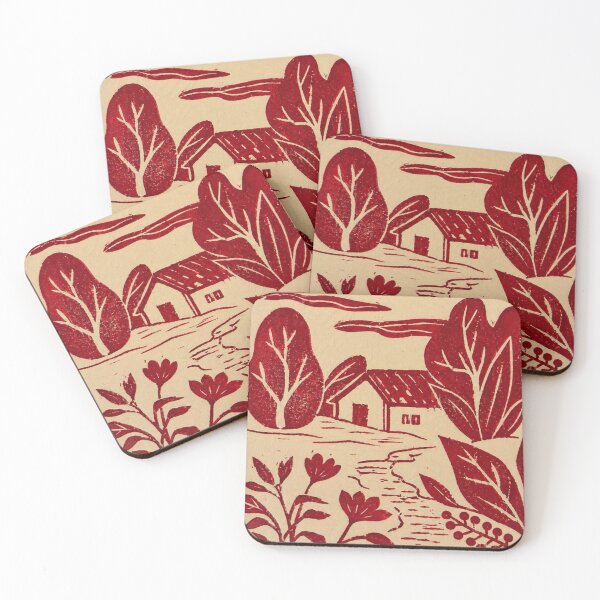 Item preview, Minimal red cat print watching lake and mountains at sunset designed and sold by zelvador.