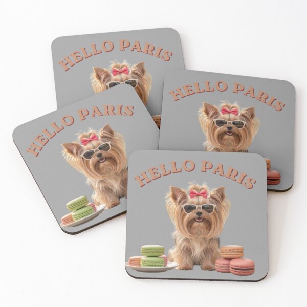 Item preview, Hello Paris  Cute Yorkie Dog with Macarons Art designed and sold by Yorkie Magic Studio .