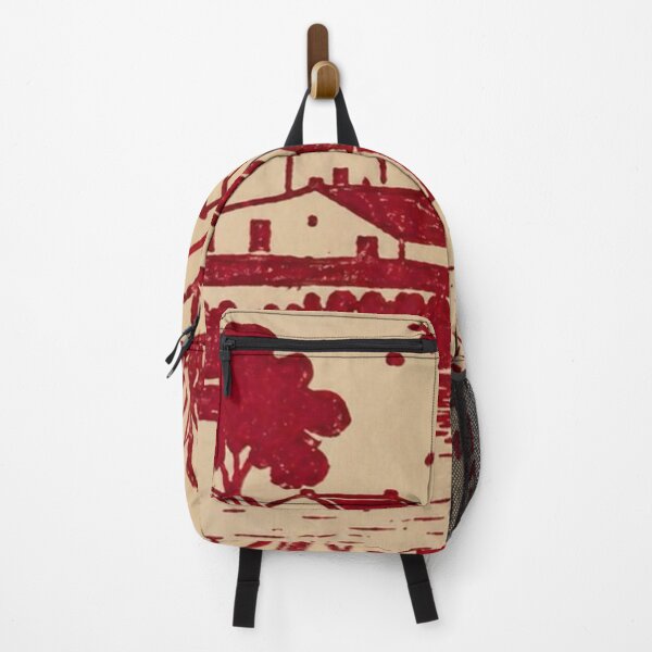 Item preview, Red countryside print with bridge river and quiet village designed and sold by zelvador.