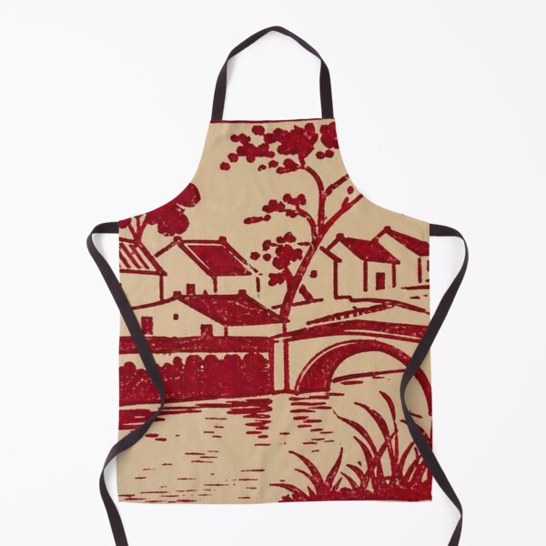 Item preview, Red countryside print with bridge river and quiet village designed and sold by zelvador.