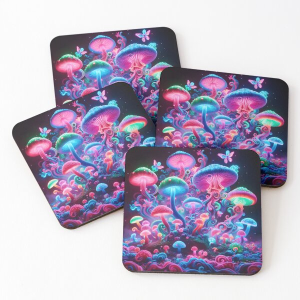Item preview, Neon Psychedelic Mushrooms - Trippy Glowing Fantasy Forest designed and sold by Sybille-Yates.