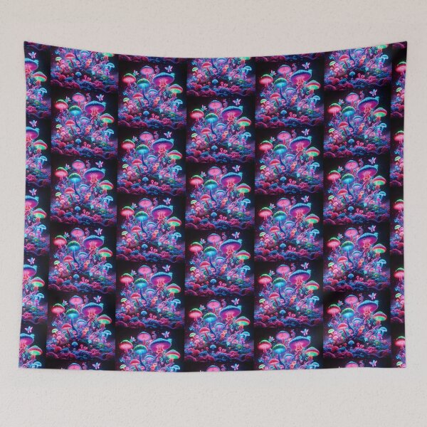 Item preview, Neon Psychedelic Mushrooms - Trippy Glowing Fantasy Forest designed and sold by Sybille-Yates.