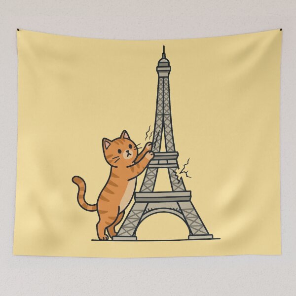 Item preview, Funny Orange Cat Scratching Eiffel Tower Paris  designed and sold by MythoWorldddd.