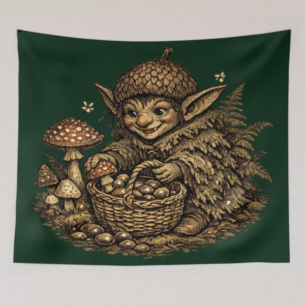 Item preview, Goblincore Mushroom Collector – Whimsical Forest Goblin Storybook Art | Cottagecore Dark Nature Gift designed and sold by irfanshikh.