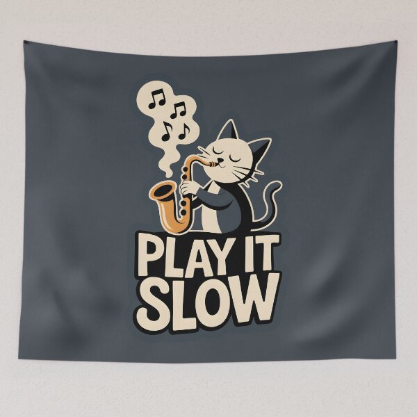 Item preview, Play It Slow – Minimalist Cat Saxophonist Art Print, Jazz Night Illustration designed and sold by Montodesign.