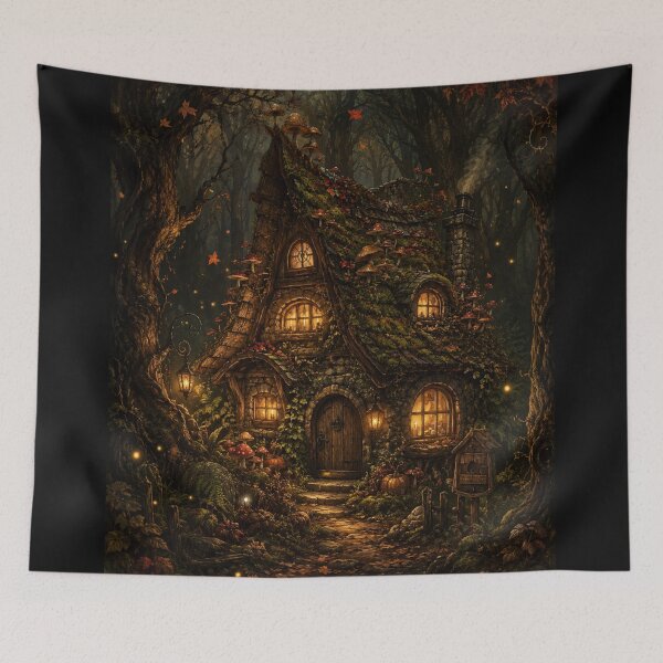 Item preview, Goblincore Enchanted Forest Cottage – Atmospheric Dark Fairy Tale Illustration | Dark Cottagecore Art Gift designed and sold by irfanshikh.