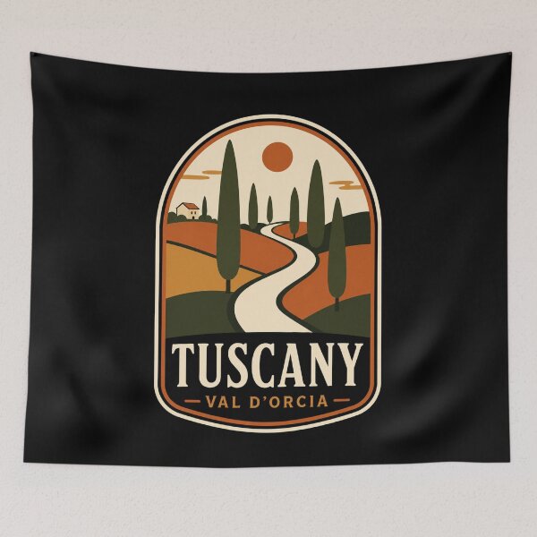 Item preview, Tuscany Vintage Travel Badge T-Shirt - Val d'Orcia Italian Countryside designed and sold by Lyfeinsights.