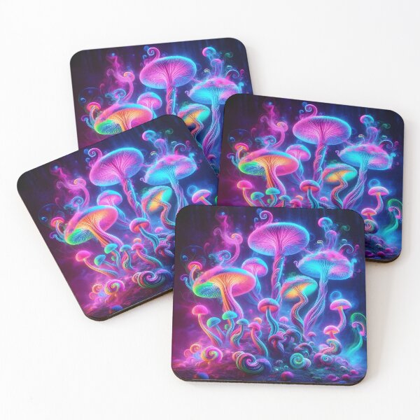 Item preview, Neon Psychedelic Mushrooms - Trippy Glowing Fantasy Forest designed and sold by Sybille-Yates.