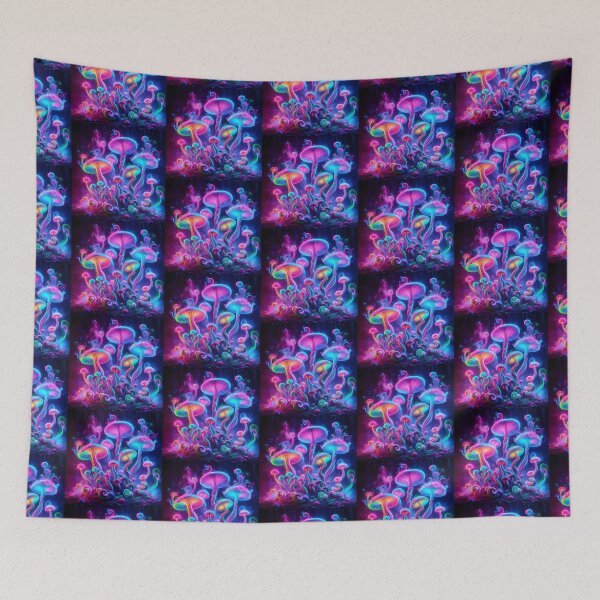 Item preview, Neon Psychedelic Mushrooms - Trippy Glowing Fantasy Forest designed and sold by Sybille-Yates.