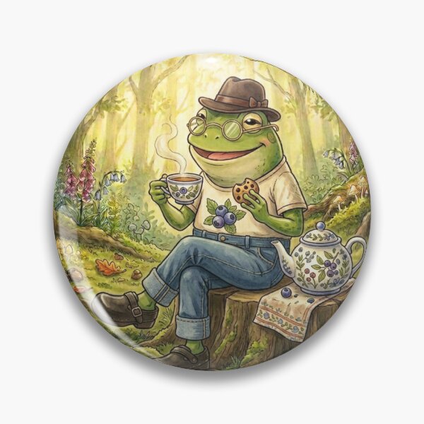 Item preview, Cute Frog Drinking Tea in Straw Hat | Vintage Cottagecore Frog Aesthetic Acrylic Art designed and sold by EnlightArt.