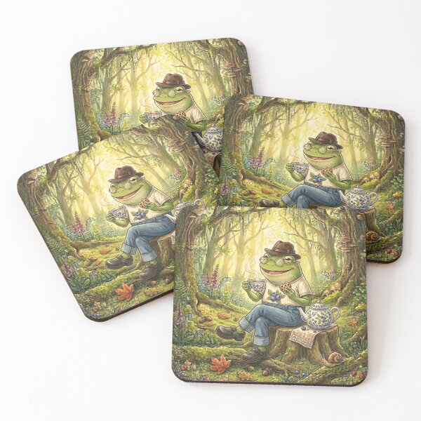 Item preview, Cute Frog Drinking Tea in Straw Hat | Vintage Cottagecore Frog Aesthetic Acrylic Art designed and sold by EnlightArt.
