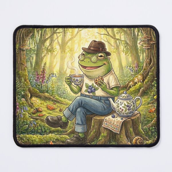 Item preview, Cute Frog Drinking Tea in Straw Hat | Vintage Cottagecore Frog Aesthetic Acrylic Art designed and sold by EnlightArt.