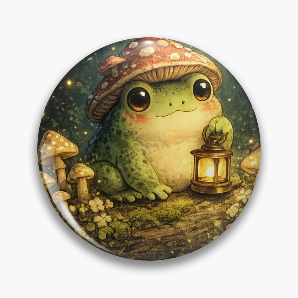 Item preview, Goblincore Frog with Mushroom Hat – Cute Forest Night Kawaii Art | Frog Lover Goblincore Gift designed and sold by irfanshikh.