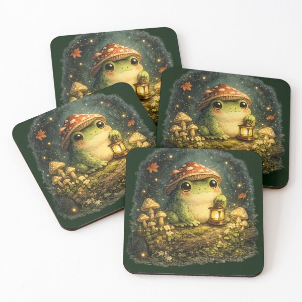 Artikelvorschau, Goblincore-Frosch mit Pilzhut – Niedliche Waldnacht-Kawaii-Kunst | Geschenk für Froschliebhaber entworfen und verkauft von irfanshikh.