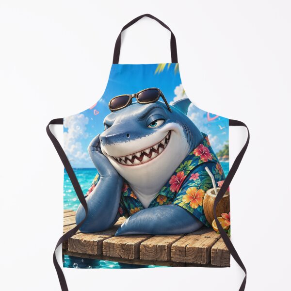 Aperçu de l'œuvre Requin en mode vacances – Requin de plage hawaïen drôle et kawaii, dessin animé d'été créée et vendue par MarekoraStudio.