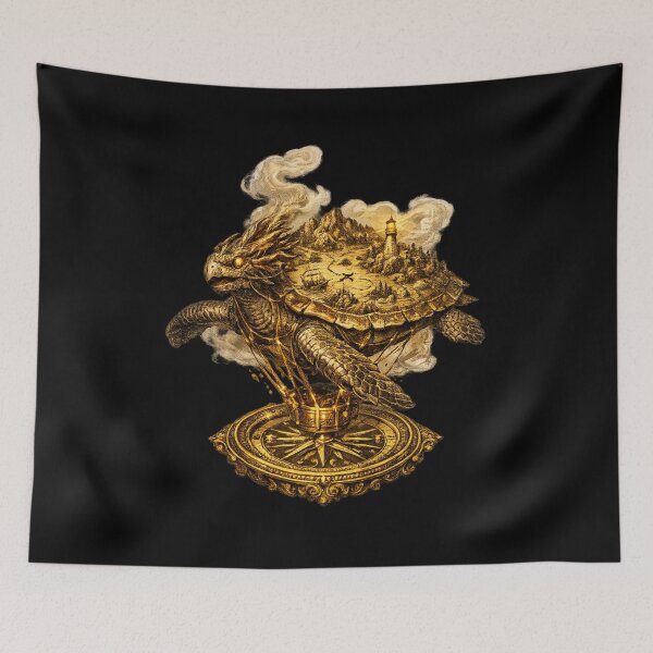 Item preview, Dragon Turtle World – Gold Fantasy Art | DnD Compass Map Fine Art Print & Tee designed and sold by ArtoryWorks.
