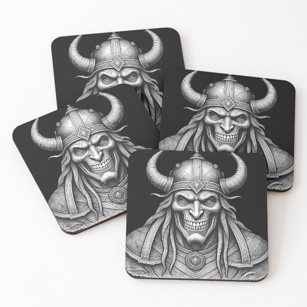 Item preview, Undead Viking Berserker | Horned Draugr Skull Etching designed and sold by DarkOriginArts.
