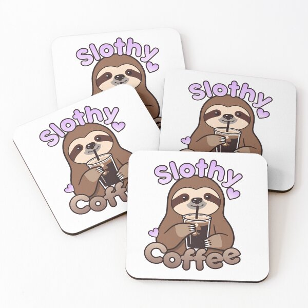Item preview, Slothy coffee cute sloth artwork drinking iced coffee in lavender and browns kawaii sloth designed and sold by Robobonez.