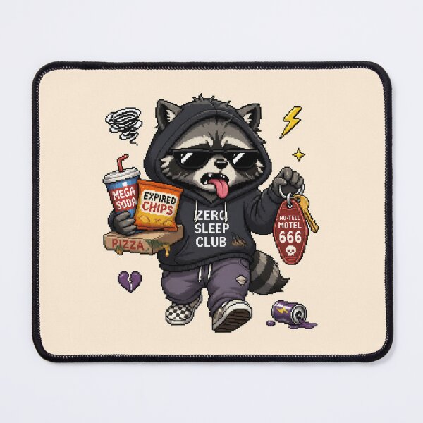Item preview, Zero Sleep Club Raccoon Pixel Art Graphic designed and sold by Motel Mirage.