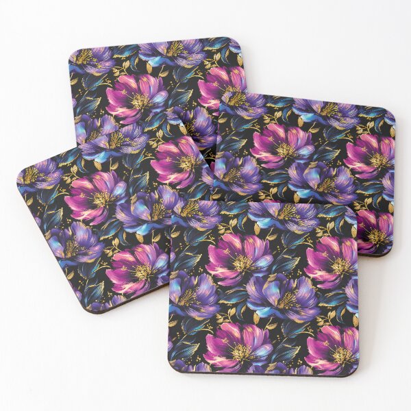 Item preview, Golden accents, pink, purple, violet, blue acrylic flowers designed and sold by ColdStarfish.
