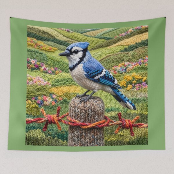 Item preview, Yarn Blue Jay on Yarn Fence Post designed and sold by Tridentulus.