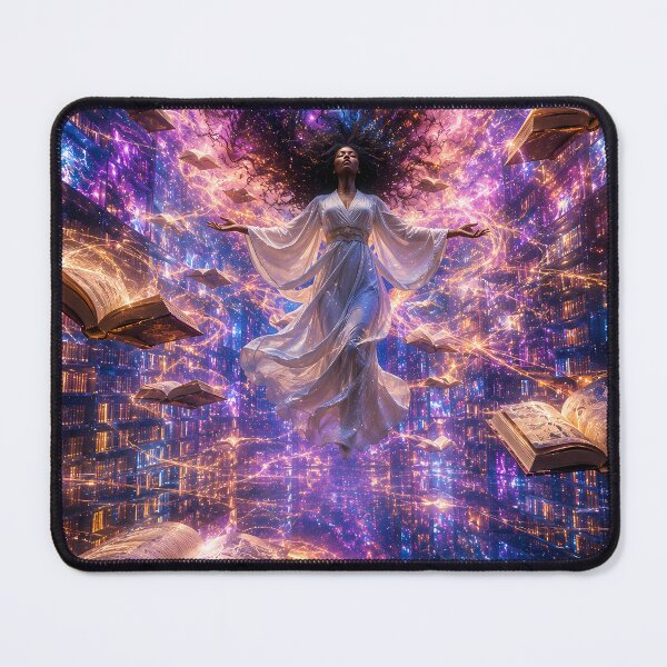 Item preview, Cosmic Library — Black Woman Floating in Universe of Knowledge Surrealist Space Art designed and sold by Bossygraphicske.