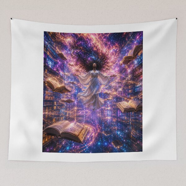 Item preview, Cosmic Library — Black Woman Floating in Universe of Knowledge Surrealist Space Art designed and sold by Bossygraphicske.