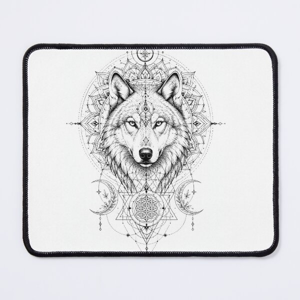 Item preview, Sacred Geometry Wolf Mandala Line Art designed and sold by suryabumblee.