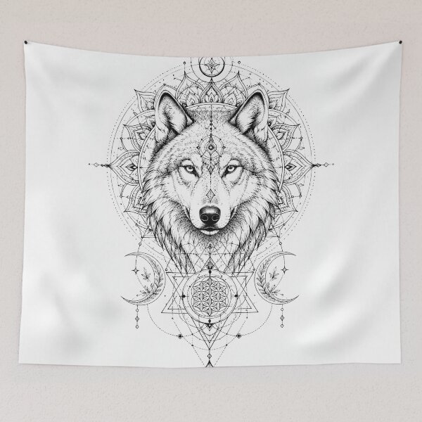 Item preview, Sacred Geometry Wolf Mandala Line Art designed and sold by suryabumblee.
