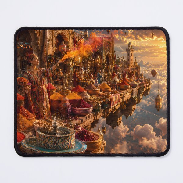 Item preview, Floating Moroccan Spice Market Above the Clouds — Magical Realism Fantasy Art designed and sold by Bossygraphicske.